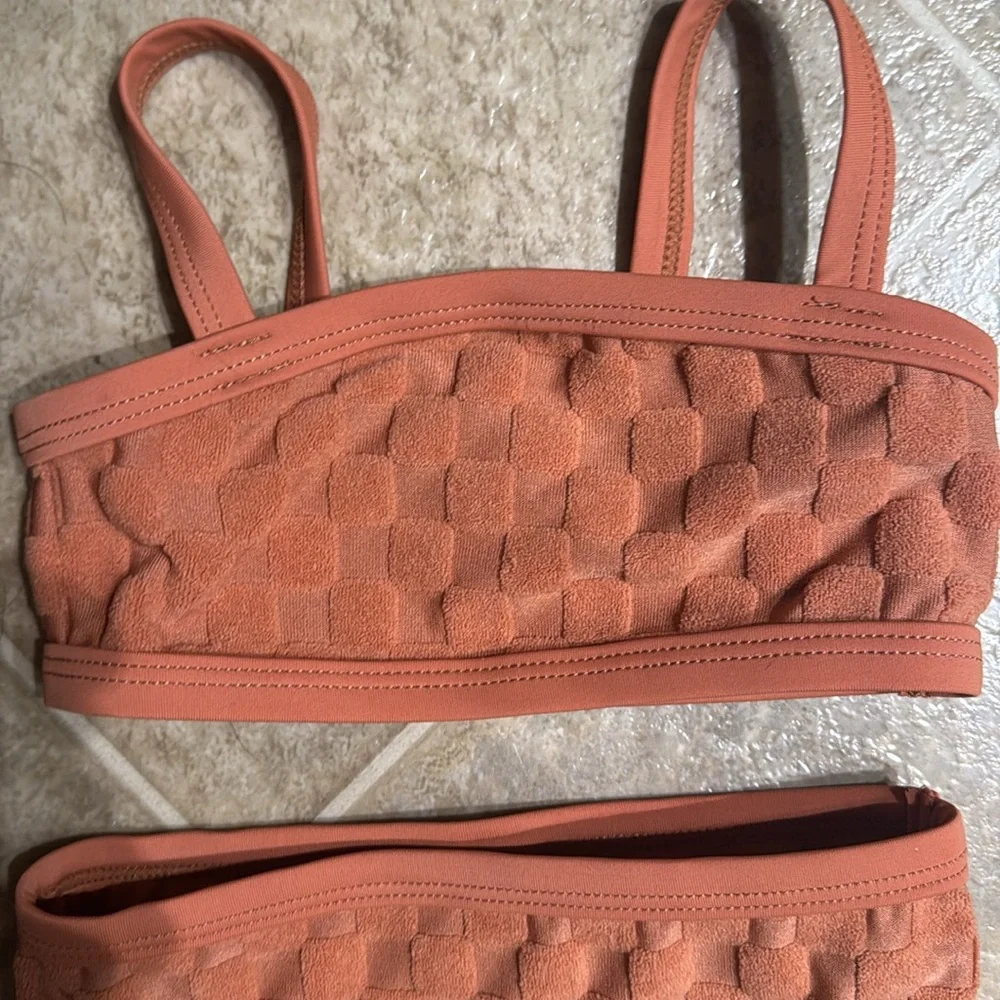 Little Co. Terry Cloth Checkered Two-Piece Swimsuit Bikini Set in Sunburn‎